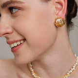 Vintage Metal Flowery Pearl Stud Earrings gembea jewelry