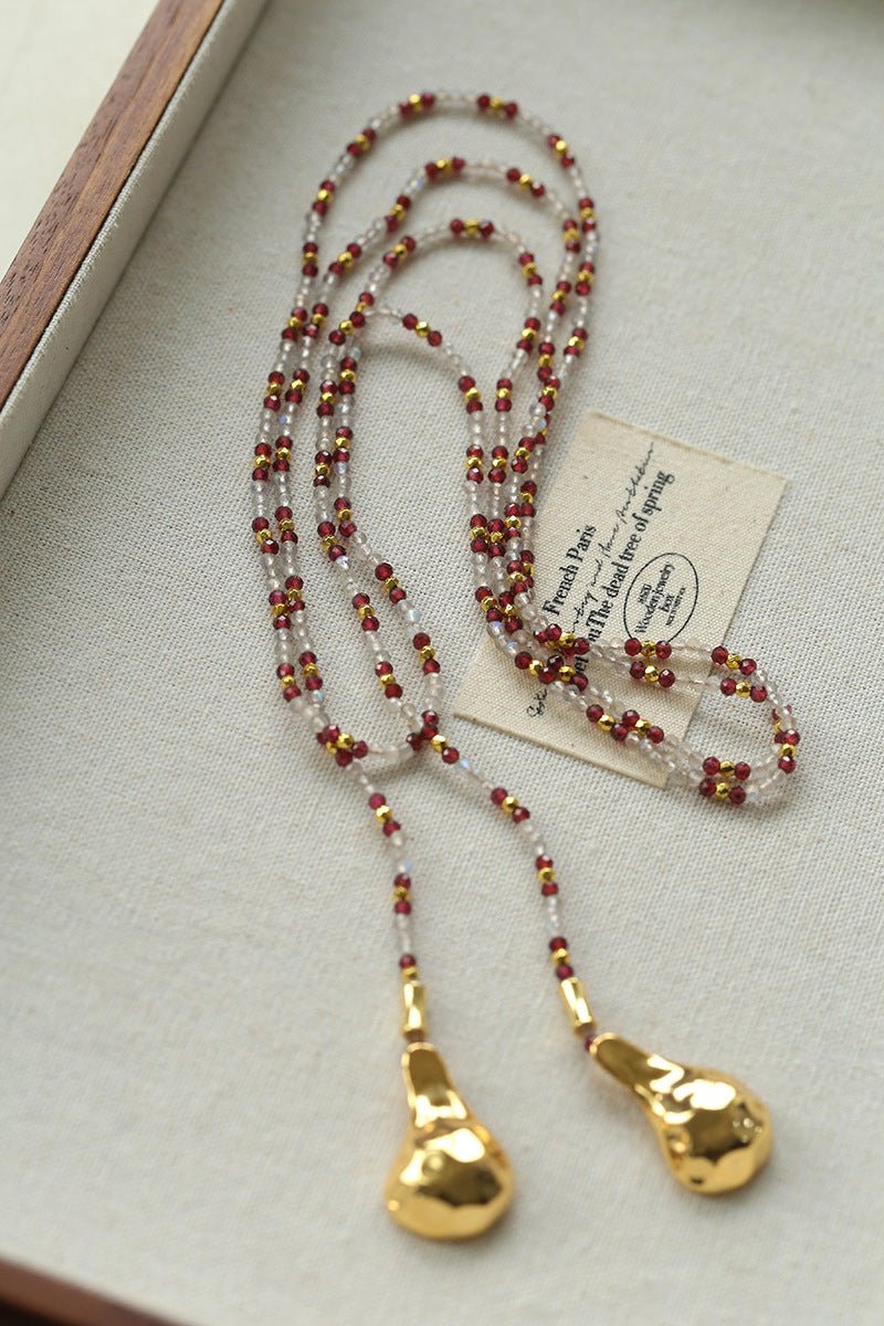 Vintage Spoon Pendant Garnet White Crystal Beaded Necklace