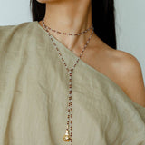 Vintage Spoon Pendant Garnet White Crystal Beaded Necklace