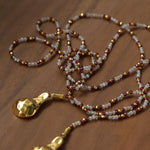 Vintage Spoon Pendant Garnet White Crystal Beaded Necklace