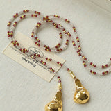 Vintage Spoon Pendant Garnet White Crystal Beaded Necklace