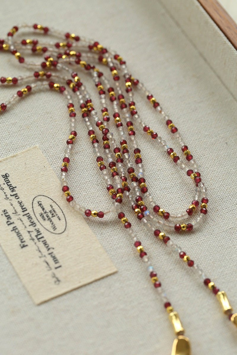 Vintage Spoon Pendant Garnet White Crystal Beaded Necklace