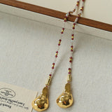 Vintage Spoon Pendant Garnet White Crystal Beaded Necklace