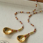 Vintage Spoon Pendant Garnet White Crystal Beaded Necklace