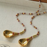 Vintage Spoon Pendant Garnet White Crystal Beaded Necklace