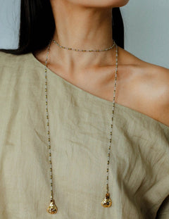 Vintage Spoon Pendant Garnet White Crystal Beaded Necklace gembea jewelry