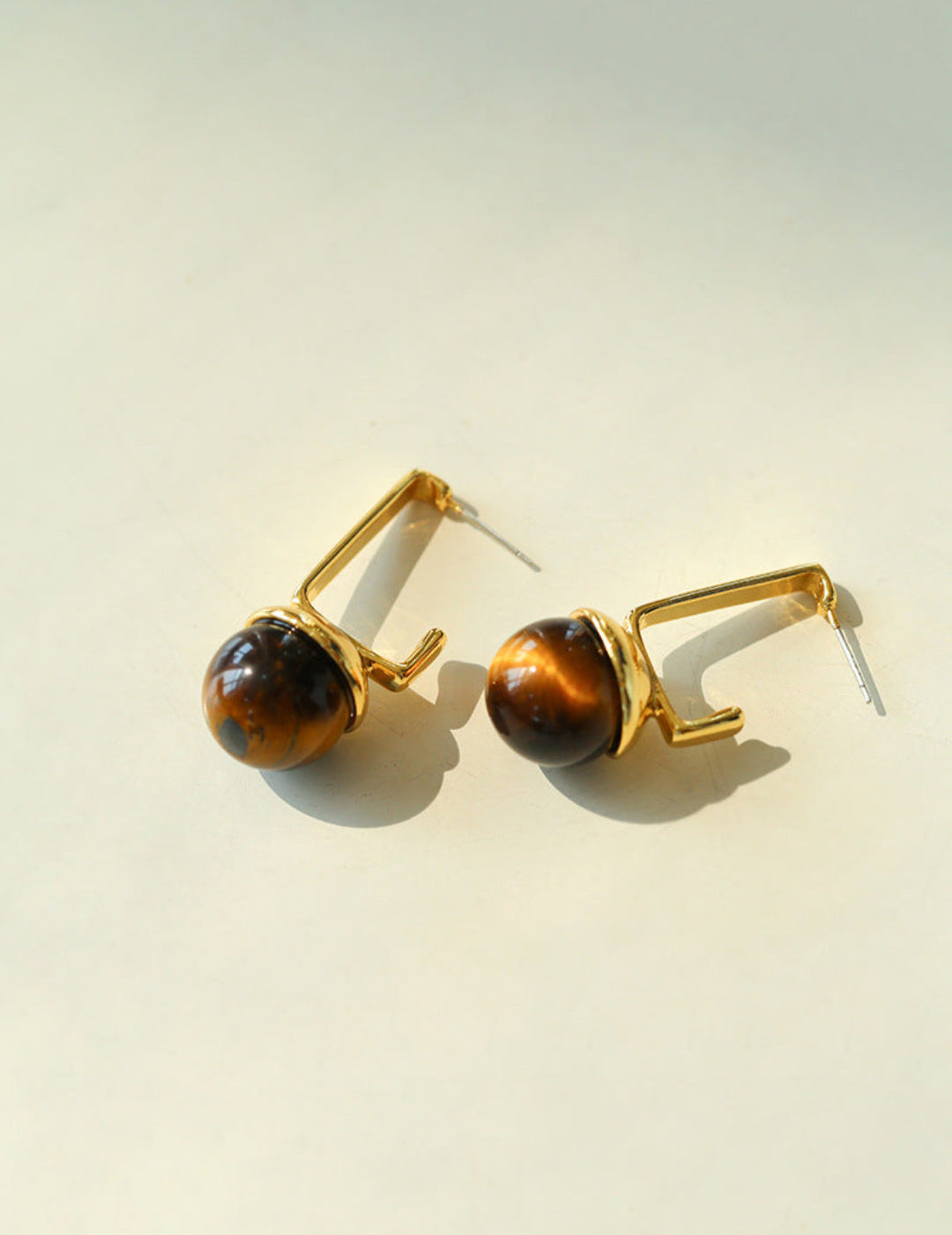 Vintage Tiger's Eye Stone Drop Earrings-Gembea Jewelry