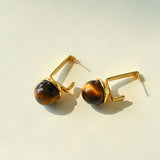 Vintage Tiger's Eye Stone Drop Earrings-Gembea Jewelry