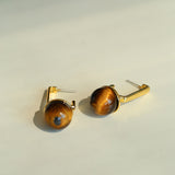 Vintage Tiger's Eye Stone Drop Earrings-Gembea Jewelry