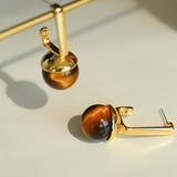Vintage Tiger's Eye Stone Drop Earrings-Gembea Jewelry