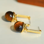 Vintage Tiger's Eye Stone Drop Earrings-Gembea Jewelry