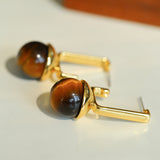 Vintage Tiger's Eye Stone Drop Earrings-Gembea Jewelry
