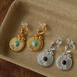 Vintage Tribal Coin Gemstone Drop Earrings gembea jewelry