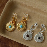 Vintage Tribal Coin Gemstone Drop Earrings gembea jewelry