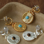 Vintage Tribal Coin Gemstone Drop Earrings gembea jewelry