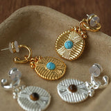 Vintage Tribal Coin Gemstone Drop Earrings gembea jewelry