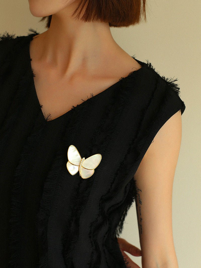 Vintage White Mother of Pearl Butterfly Brooch gembea jewelry