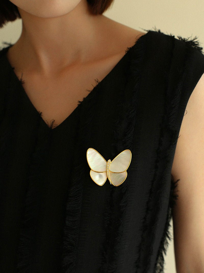 Vintage White Mother of Pearl Butterfly Brooch gembea jewelry