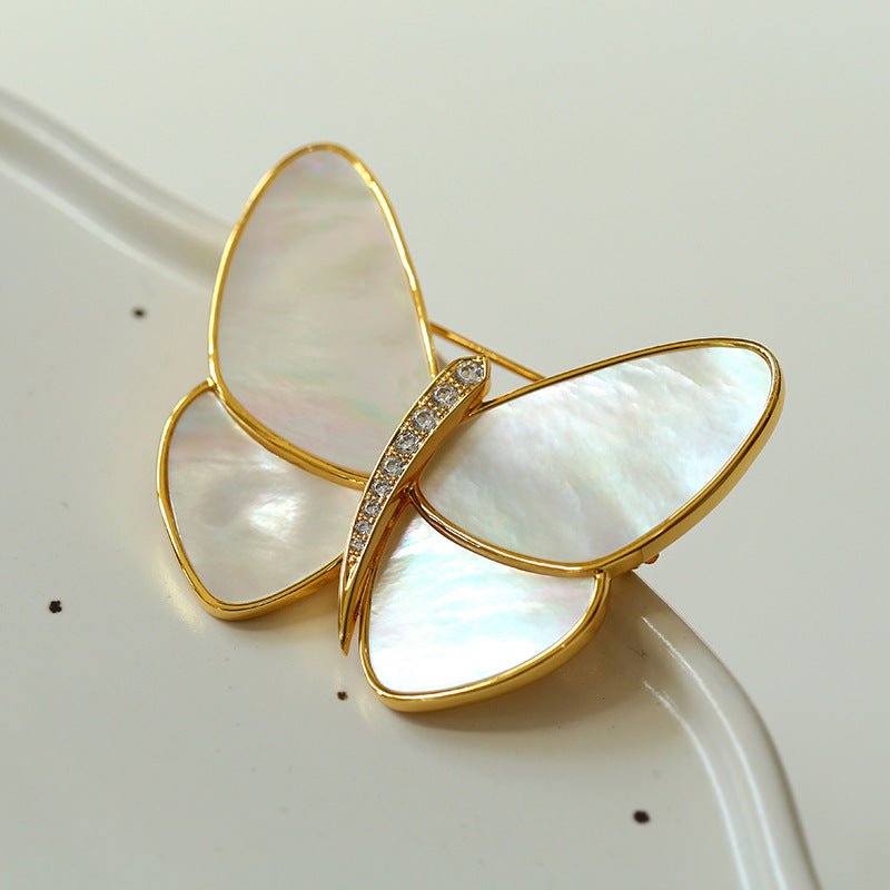 Vintage White Mother of Pearl Butterfly Brooch gembea jewelry