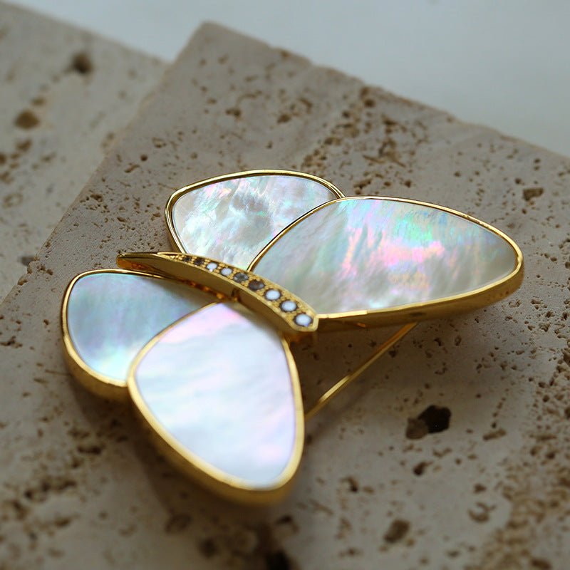 Vintage White Mother of Pearl Butterfly Brooch gembea jewelry
