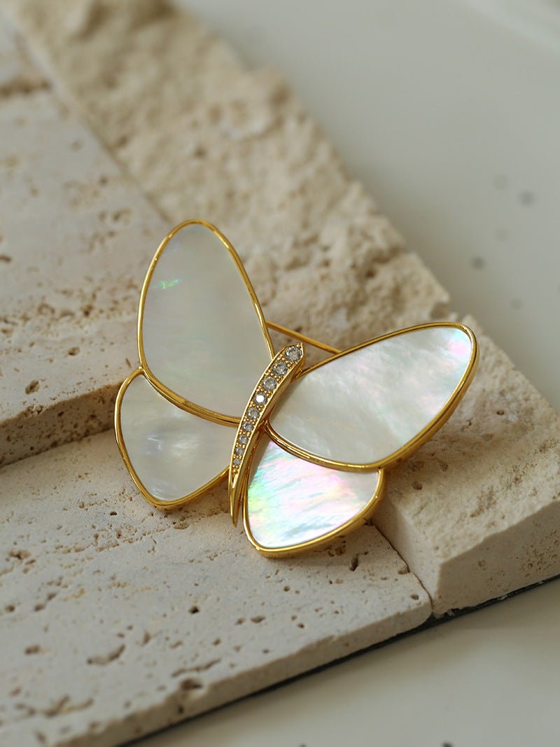 Vintage White Mother of Pearl Butterfly Brooch gembea jewelry