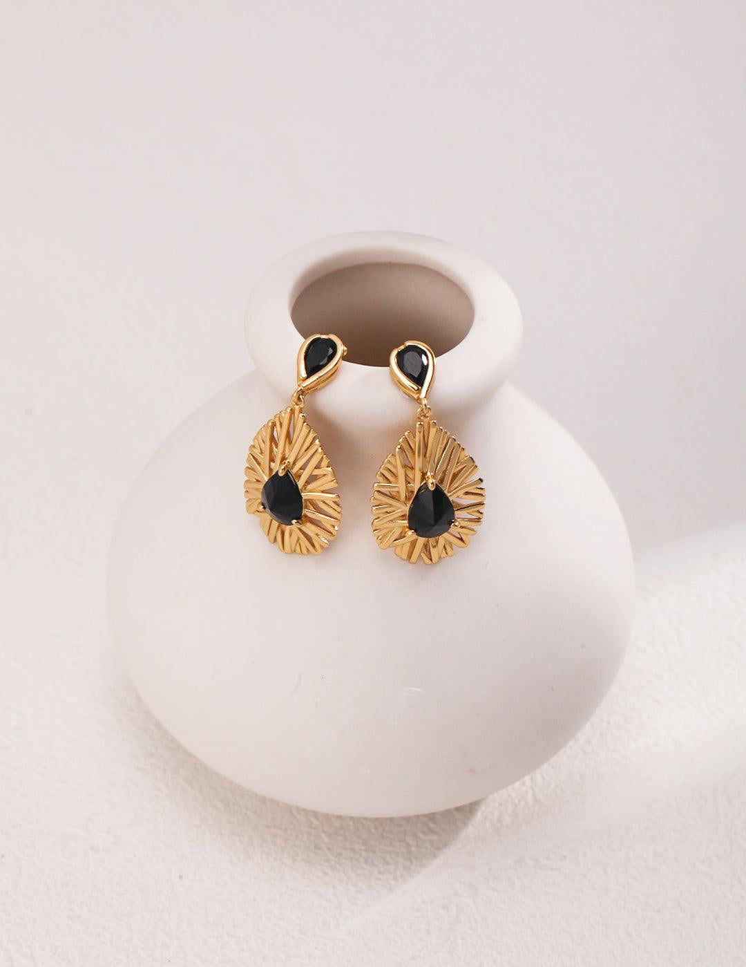 Water Drop Pendant Black Zircon Earrings - Gembea Jewelry