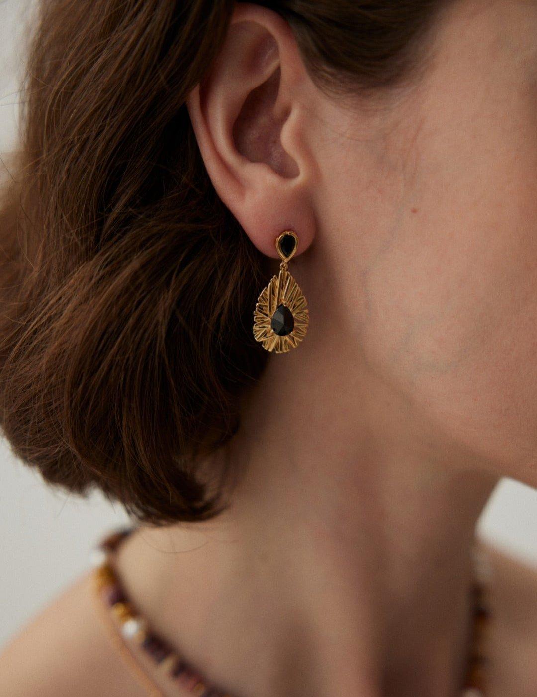 Water Drop Pendant Black Zircon Earrings - Gembea Jewelry