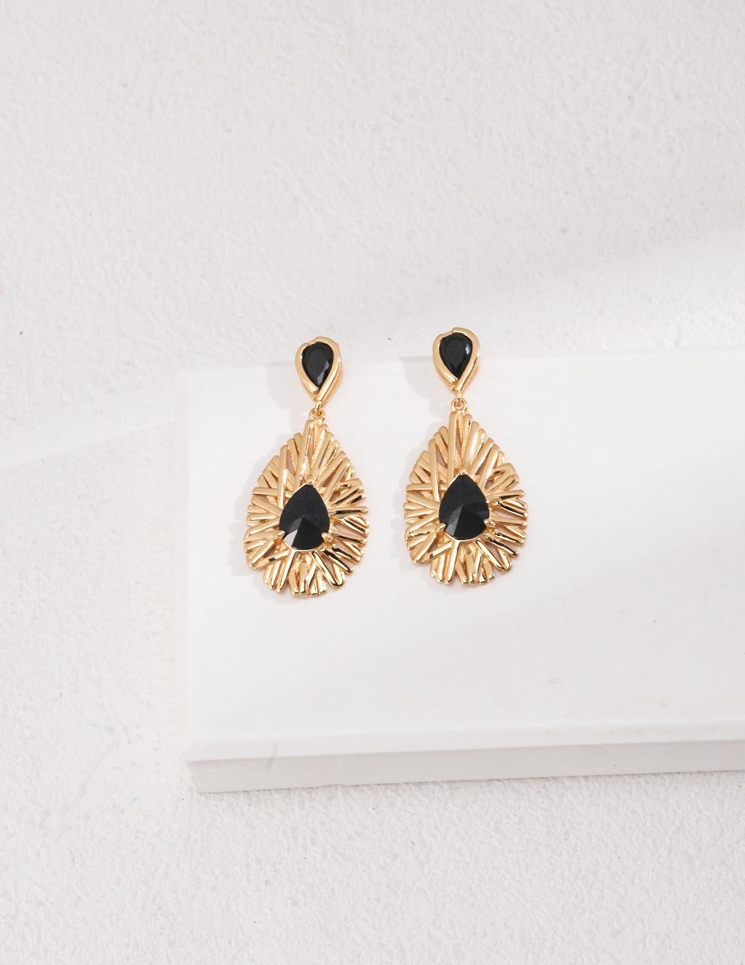 Water Drop Pendant Black Zircon Earrings - Gembea Jewelry