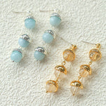 White Crystal Aquamarine Stone Drop Earrings gembea jewelry