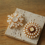 White Crystal Pearl Brooch gembea jewelry