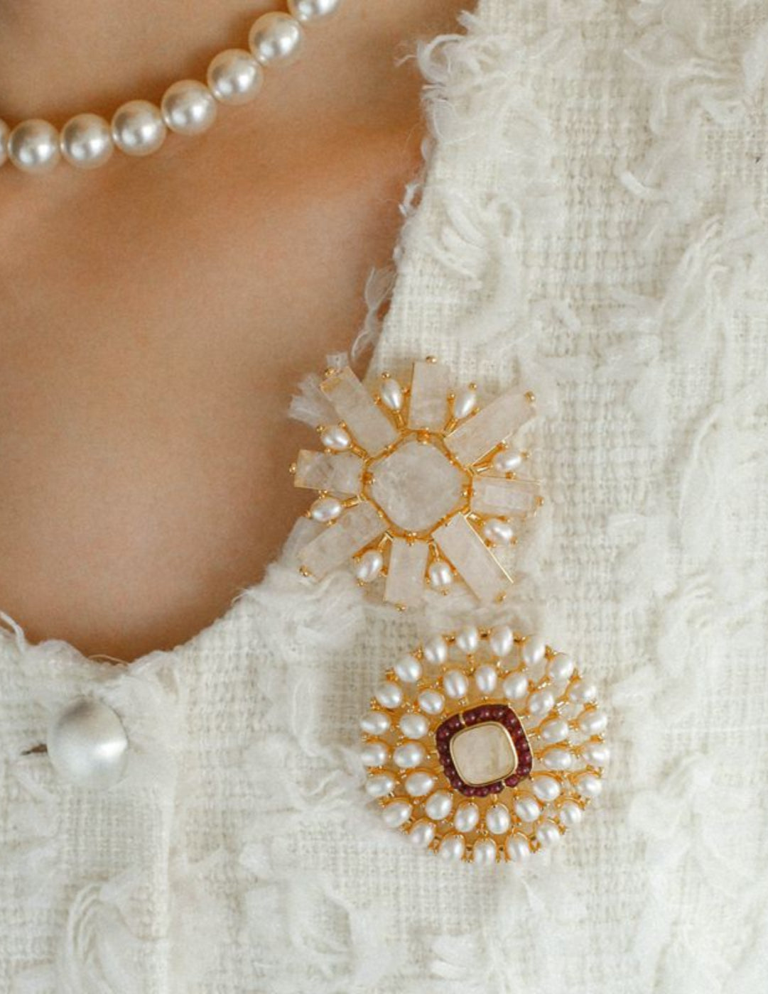 White Crystal Pearl Brooch gembea jewelry