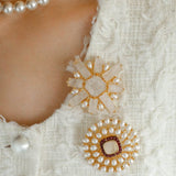White Crystal Pearl Brooch gembea jewelry