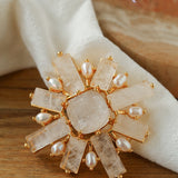 White Crystal Pearl Brooch gembea jewelry