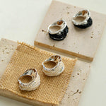 Wide Pearl Black Agate Hoop Earrings - Gembea Jewelry