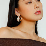 Wide Pearl Black Agate Hoop Earrings - Gembea Jewelry