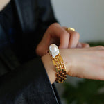 Wide Version Watch Chain Baroque Pearl Bracelet - Gembea Jewelry