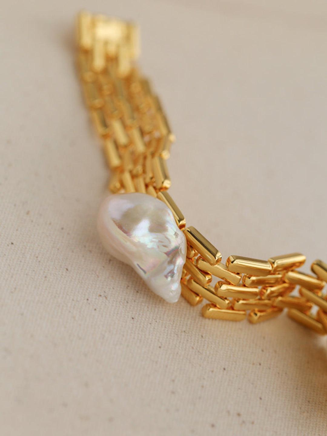 Wide Version Watch Chain Baroque Pearl Bracelet - Gembea Jewelry