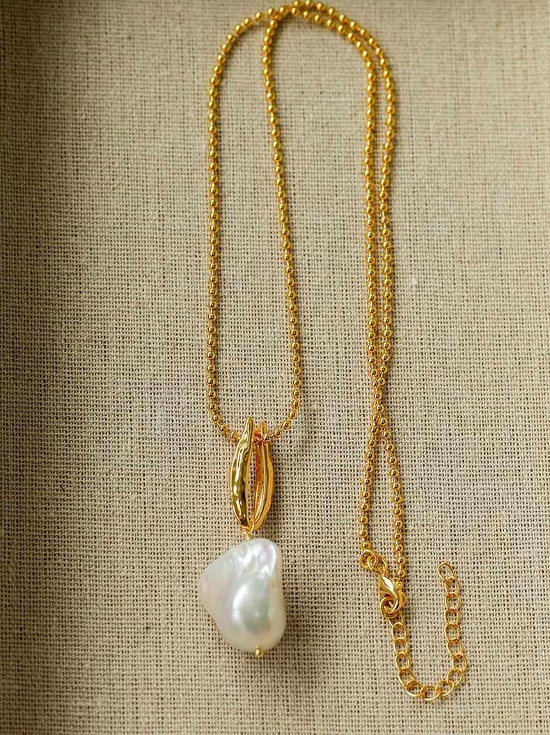 Willow Leaf Baroque Pearl Pendant Necklace gembea jewelry