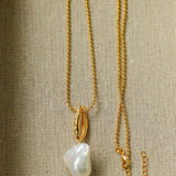 Willow Leaf Baroque Pearl Pendant Necklace gembea jewelry