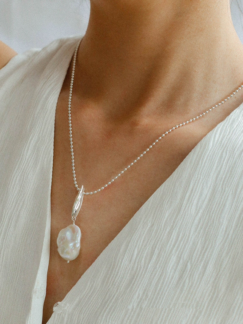 Willow Leaf Baroque Pearl Pendant Necklace gembea jewelry
