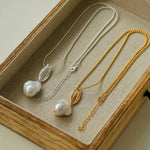 Willow Leaf Baroque Pearl Pendant Necklace gembea jewelry