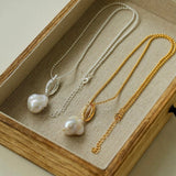 Willow Leaf Baroque Pearl Pendant Necklace gembea jewelry