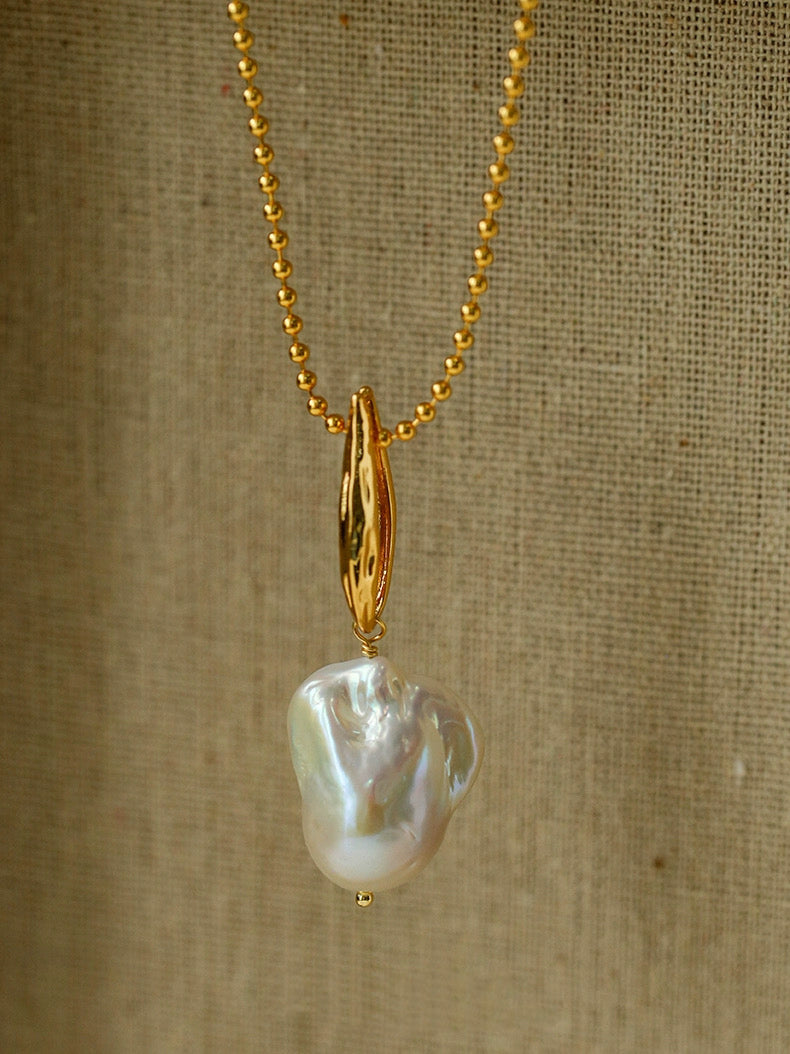 Willow Leaf Baroque Pearl Pendant Necklace gembea jewelry