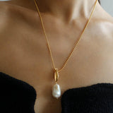 Willow Leaf Baroque Pearl Pendant Necklace - Gembea Jewelry