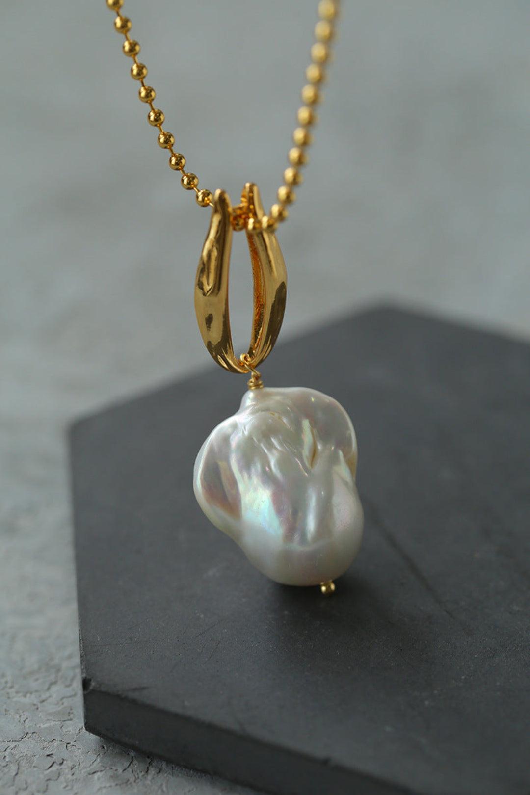 Willow Leaf Baroque Pearl Pendant Necklace - Gembea Jewelry