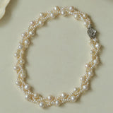 Hand Woven Winding Rice Bead Pearl Choker Necklace - Gembea Jewelry