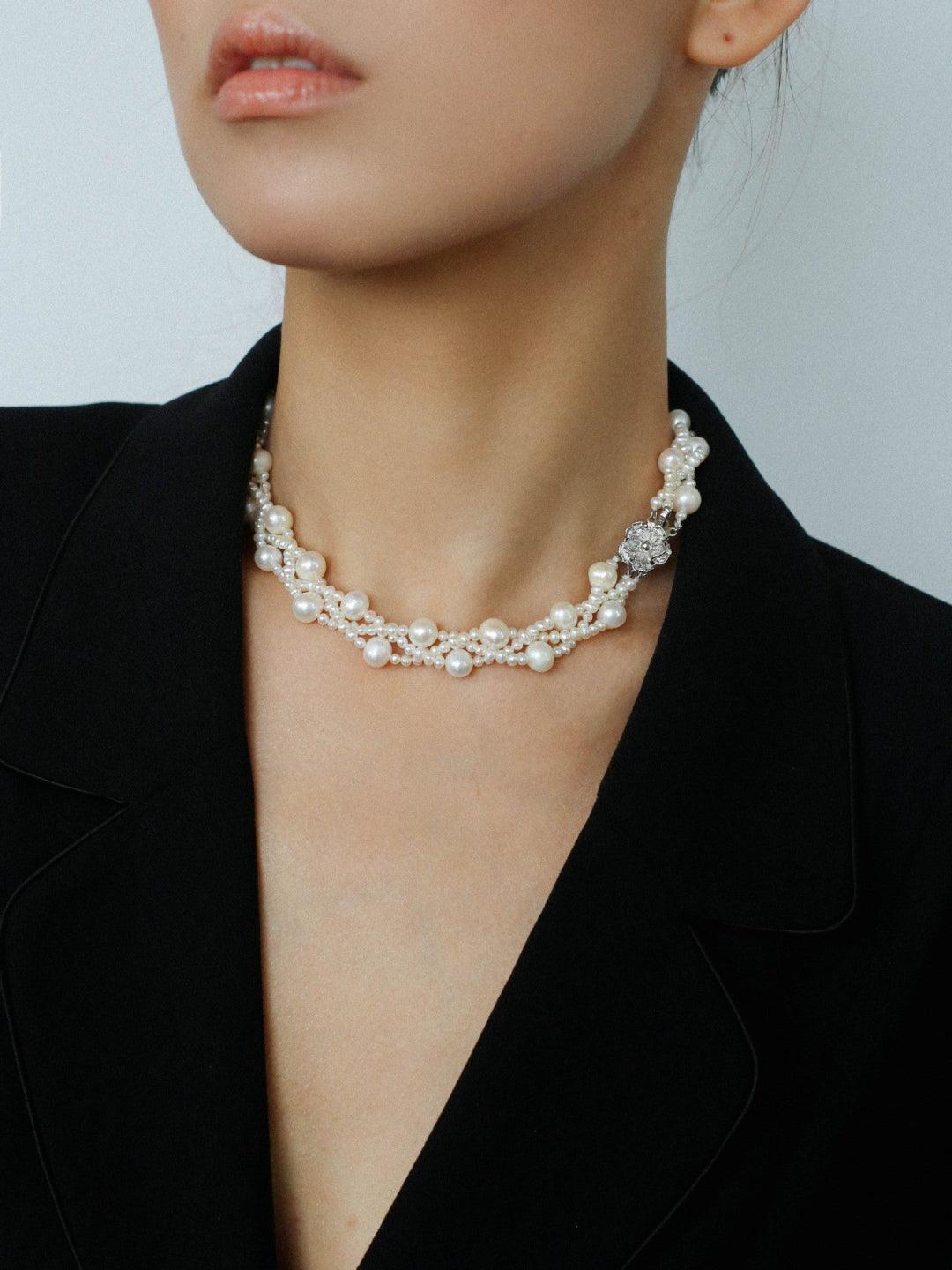 Hand Woven Winding Rice Bead Pearl Choker Necklace - Gembea Jewelry