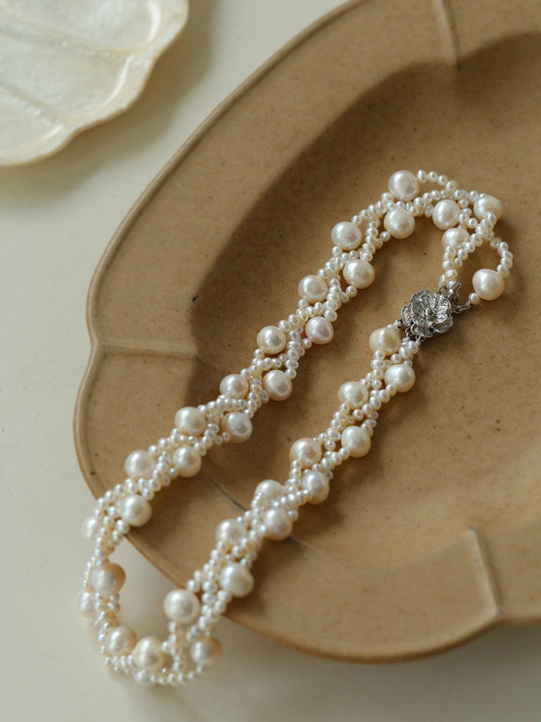 Hand Woven Winding Rice Bead Pearl Choker Necklace - Gembea Jewelry