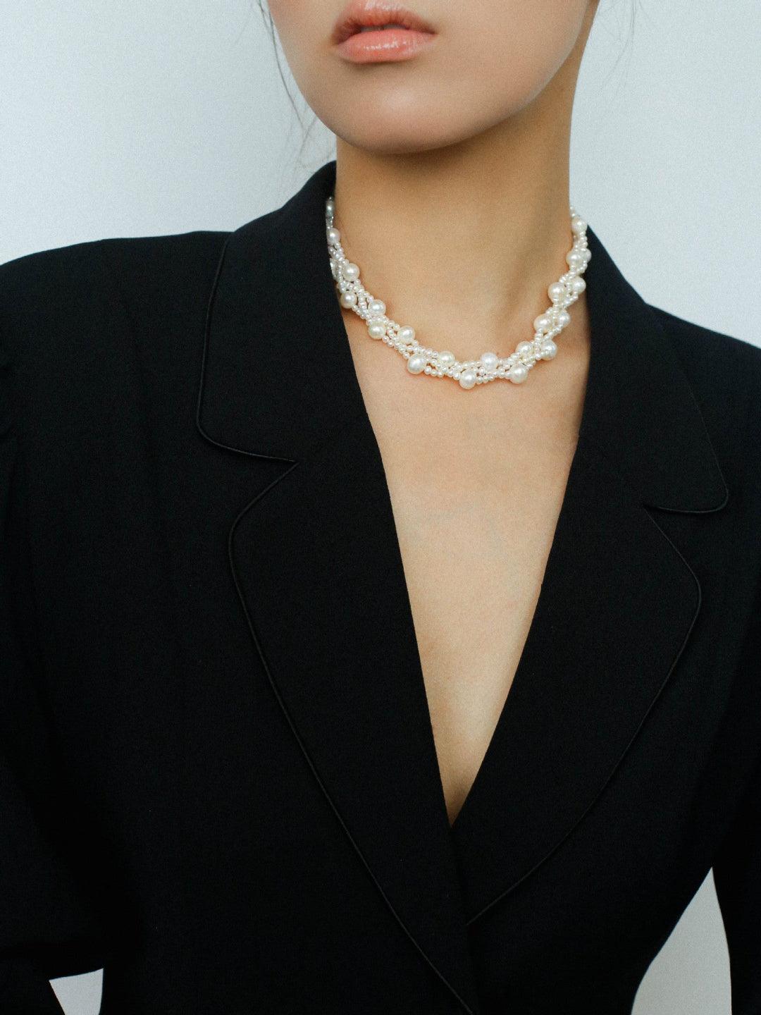 Hand Woven Winding Rice Bead Pearl Choker Necklace - Gembea Jewelry