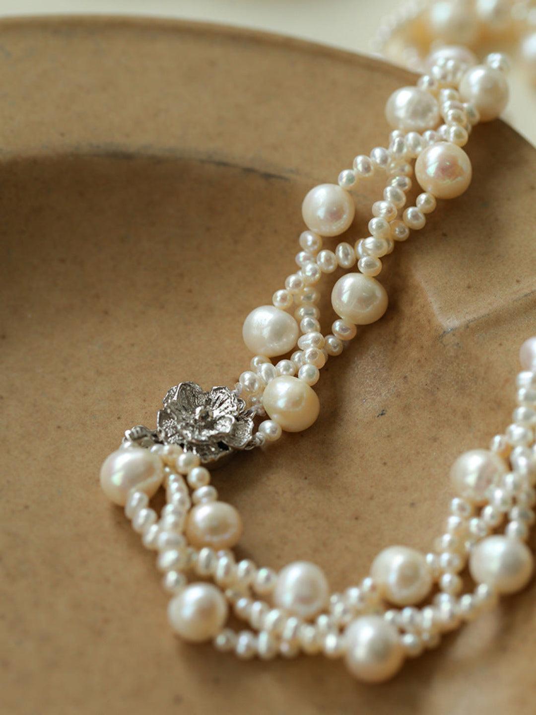 Hand Woven Winding Rice Bead Pearl Choker Necklace - Gembea Jewelry
